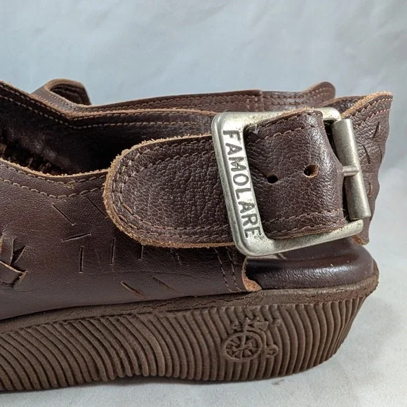 Famolare Brown Leather "Hi-Up" Wave Sole Sandals Woven Slingback Sandals Size 8M - Picture 3 of 11